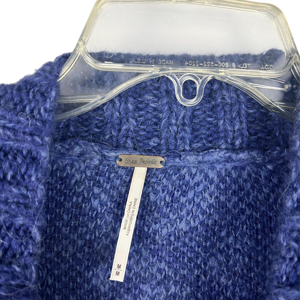 Free People Navy Blue Alpaca Wool Blend Long Sleeve Mock Neck Yin Yang Sweater M - Picture 8 of 9